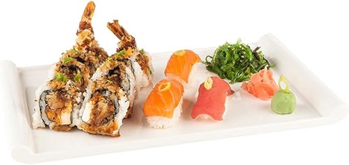 Restaurantware Voga - Platos de servir de 12 x 7 pulgadas, 10 platos rectangulares para sushi, pequeños, resistentes a roturas, platos blancos de