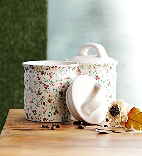 Image of miah decor MD-44 Ceramic and Stoneware Cookie Jar Set - 640 ml, Set of 2, Multicolour