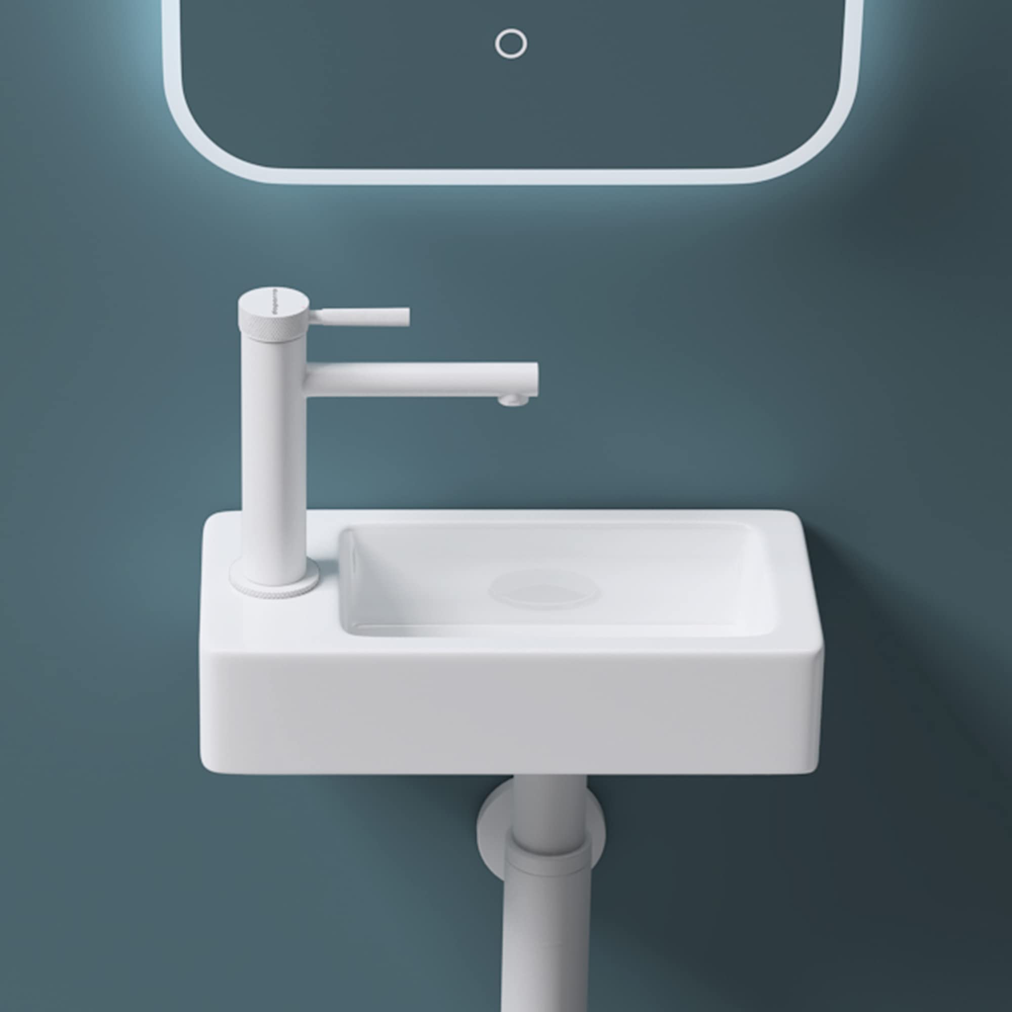 Mai & Mai Lavabo Bagno Sospeso 37.5X18X8.8cm in Ceramica, Brüssel3053R | Lavandino Bagno Rettagolare, Nano Rivestimenti Inclusi, Bianco