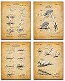 Original Fly Fishing Lures Patent Art Prints - Set of Four Photos (8x10) Unframed - Makes a Great Gift Under $20 for Fly Fishermen, Cabin or Lake House Decor