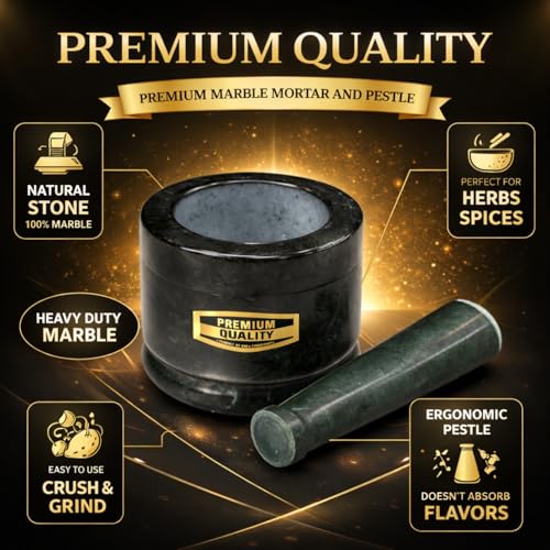 Image of JMH Mortar and Pestle Set Green Marble Khalbatta 4 Inch Flat Design for Kitchen Spice Grinding Manual Masala Crusher Stone Imam Dasta (Dark Green, 4 Inch)
