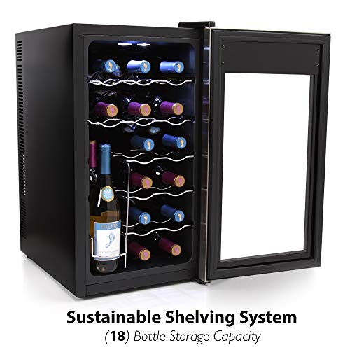 NutriChef Small Appliance 15 Bottle Compressor Cooler/Chiller | Counter Top Red and White Wine Cellar | FreeStanding Refrigerator, Quiet Operation Fridge, Stainless Steel