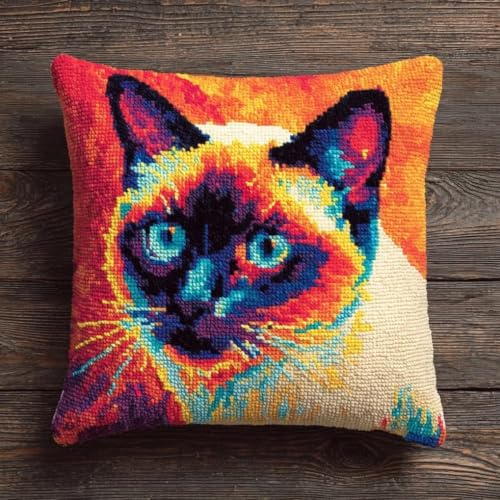 Kit de gancho y pestillo de gato siamés AxiangziK con funda preimpresa de 43x43cm