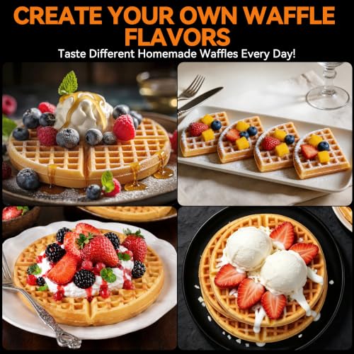Image of Baker's Friend 7-Inch Classic Waffle Maker, Ceramic, Browning Control, 900W | A thin waffle iron with fine-grid plates for one 7-inch waffle, indicator lights, upright storage, and cleaning brush.