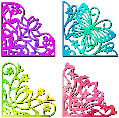 GLOBLELAND 4pcs Metal Corner Lace Die Cuts Lily of The Valley Butterfly Lotus Flower Lace Pocket Cutting Dies Stencils for DIY Scrapbooking Album Decorative Wedding Invitation Paper Dies Card Making