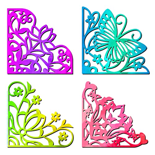 Globleland 4Pcs Metal Corner Lace Die Cuts Lily Of The Valley Butterfly Lotus Flower Lace Pocket Cutting Dies Stencils For Diy Scrapbooking Album Decorative Wedding Invitation Paper Dies Card Making #TOP13