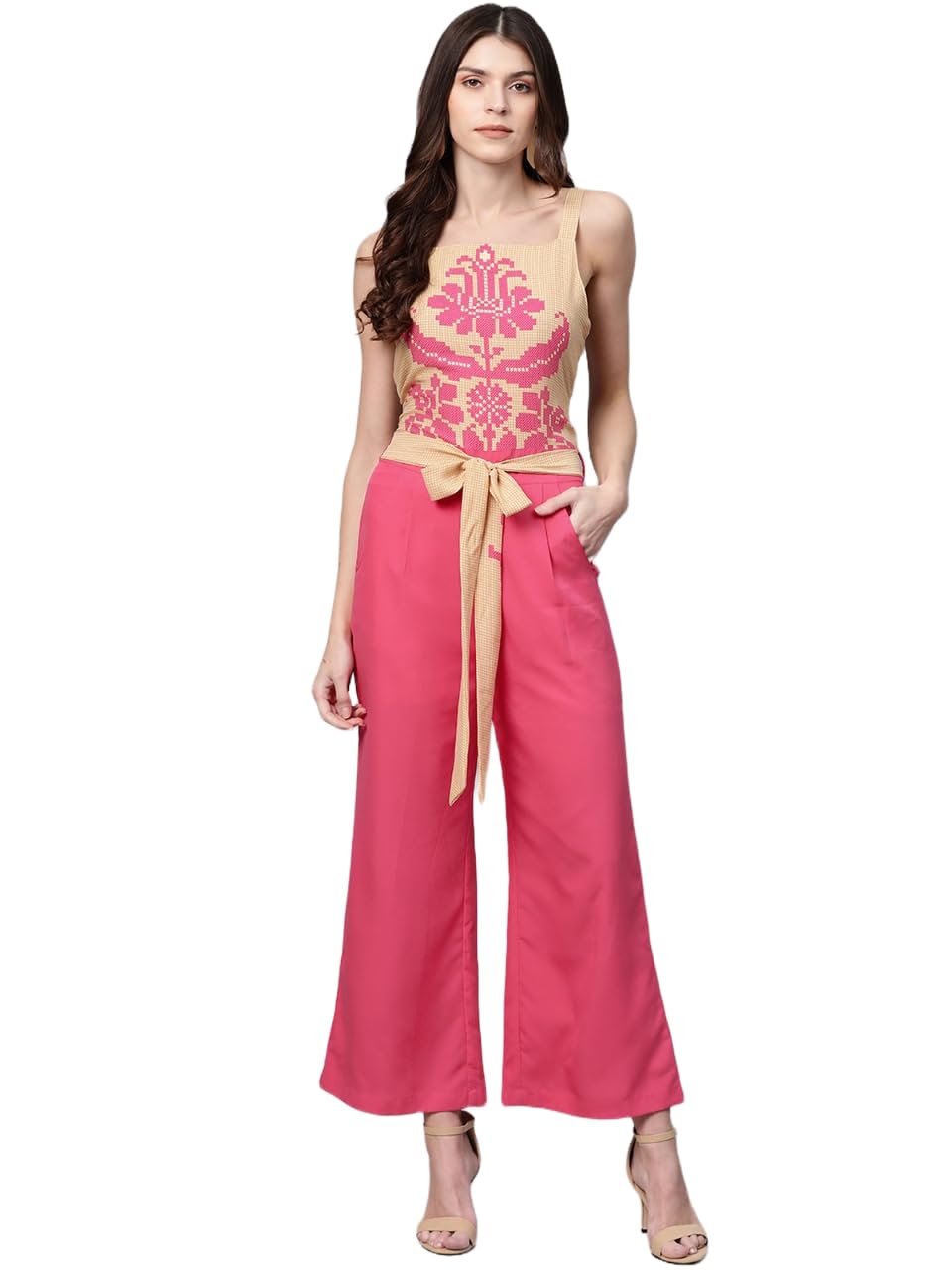 zima leto Women's Printed Yoke Jumpsuit V-Neck Casual One-Piece with Ethnic Print Detail Relaxed Fit for Daywear or Travel-picture-33