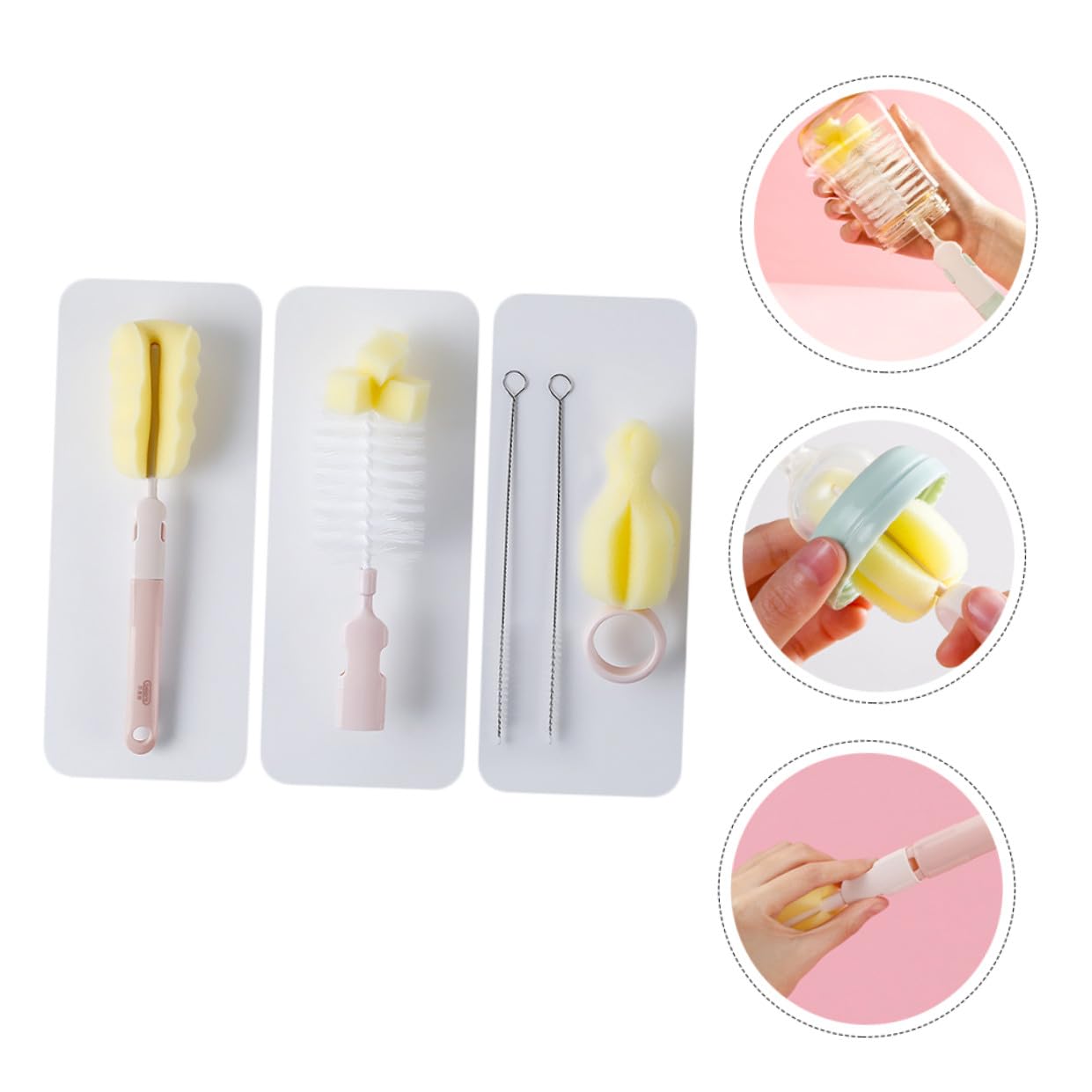 3 Set Spazzole per Bottiglie Scovolino per Pannolini Completa per Bottiglie Ppsu e Design Ergonomico e Resistente per Uso