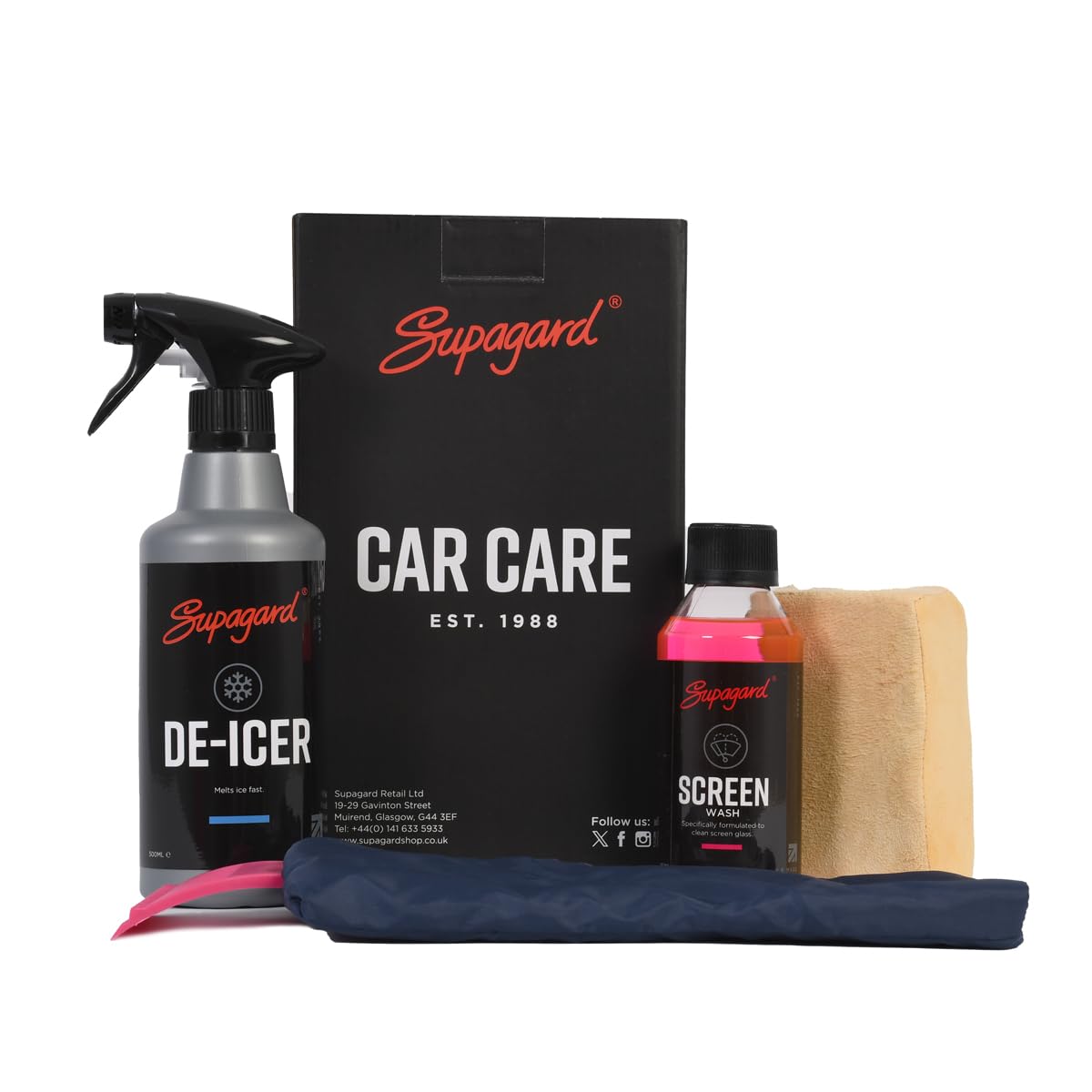 Supagard Deicer Car Windscreen Spray Kit – 500ml Fast-Acting Deicer Spray, Screen Wash, Ice Scraper Glove| Complete Winter Car Kit for Ice & Frost Removal