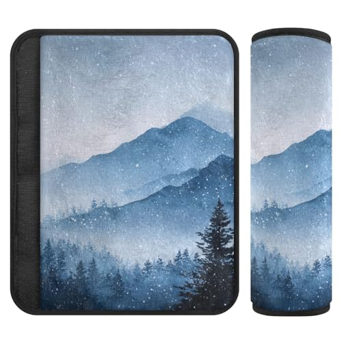 Image of 2 Pack Seatbelt Covers Seat Belt Cover Pad for Adults Boys Girls Car Seat Strap Covers Pads Cushion Universal Shoulder Strap Pad Protector for Backpack Camera Bag 6.5 Inch Watercolor Winter Mountain B