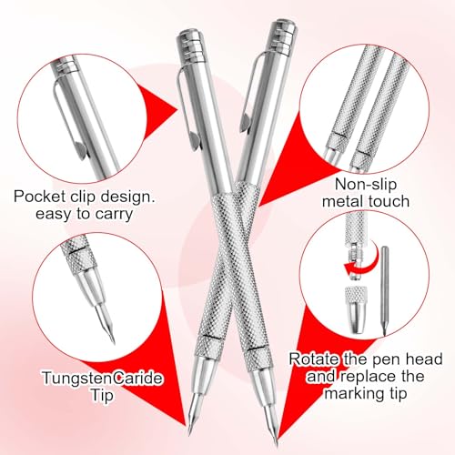 2 Pack Tungsten Carbide Scriber with Magnet, Etching Pen & 10 Replacement Tips, Metal Scribe for Machinist Tools - Image 3