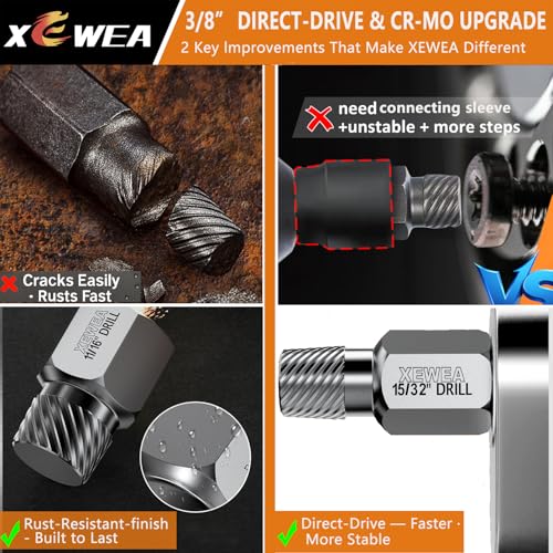 Image of XEWEA 22PCS 3 /8 inch Drive Screw Extractor Set, Bolt Remover Kit | Multi-Spline Easy Out for Stripped Broken Bolts, Nuts & Screws, Heavy-Duty CR-MO Extraction Tools with Extension & Adapter