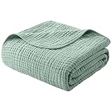 Yoofoss Muslin Blanket 100% Organic Cotton Large Twin Size 60' x 80' for Bed Couch Summer Gauze Blanket for Adults Lightweight and Breathable Dark Green