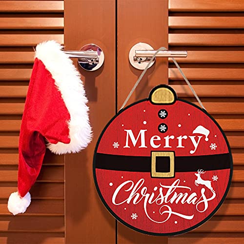 Christmas Decorations Rustic Santa Belt Shaped Wood Sign Plaque (12"X 11"), Merry Christmas Vintage Wall Door Decor Art Sign, Wooden Hanging Sign Decor For Home Garden Living Room Christmas Gift #TOP4