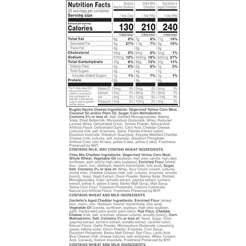 Cheesy Mix Variety Pack Snacks, Chex Mix Cheddar, Bugles Nacho Cheese, Gardetto's Aged Cheddar, 20 Ct, 28.875 oz