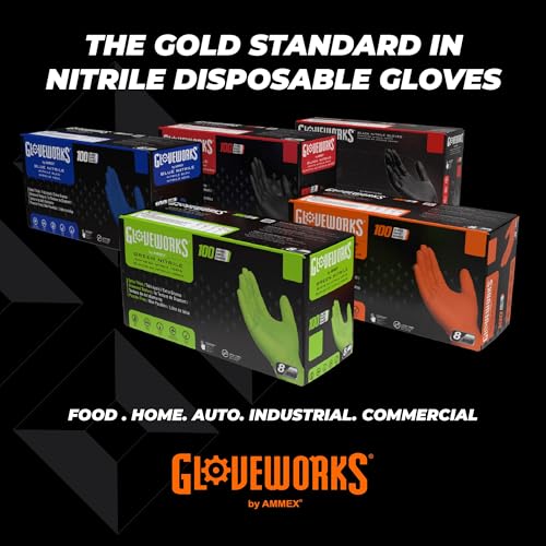 Image of GLOVEWORKS 8 Mil Orange Nitrile Disposable Gloves Heavy Duty Industrial RDT for Mechanic and Automotive, XL Box of 100