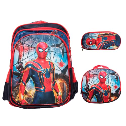 Kit Mochila Infantil Masculina Aranha Super Herói 3 Peças
