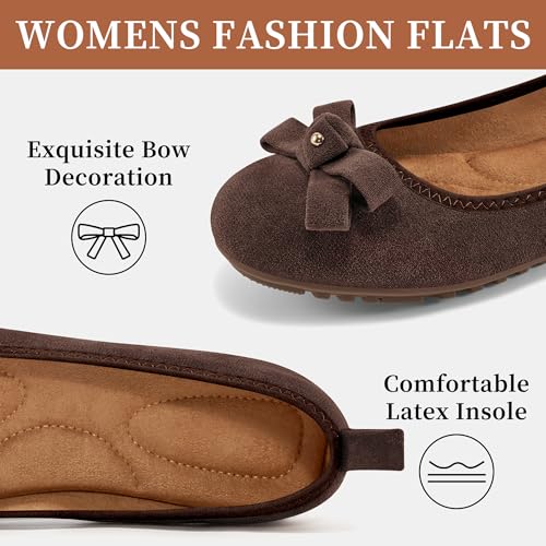 Image of Ecetana Women's Ballet Flats Comfortable Round Toe Foldable Slip-On Shoes | Portable Casual Bow Flats with Memory Foam Insole & Lightweight Non Slip Sole for Work Dressy Travel - All Day Comfort