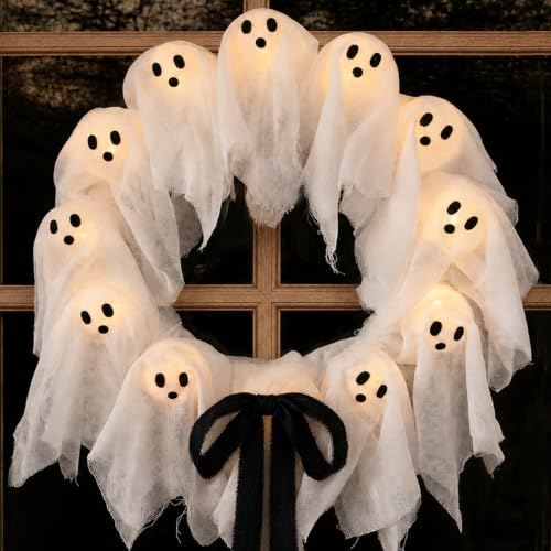 Halloween Decorations Outdoor - 22 Cute Lit Ghost Wreath