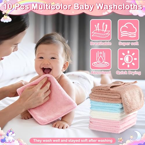 Image of 14 Baby Towel Set, Soft Baby Bath Towels and Washcloths Set-Bath Essentials | 4 Pcs Hooded Bath Towel & 10 Pcs Baby Washcloths for Infant, Toddler & Kid for Boy & Girl(Unicorn & Bunny & Kitten & Chick)