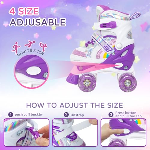 Image of Toddler Roller Skates for Little Kids Toddler Ages 3-5 3 4 5, 4 Size Adjustable Girls Rainbow Quad Skates with All Light Up Wheels - Best Birthday Gift for Outdoor Sports