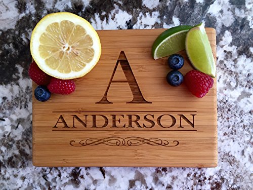 Qualtry - Personalized Mini Wood Cutting Boards - Perfect Gifts For Weddings, Bridal Showers, and Housewarmings - (6 x 8 Single Tone Bamboo Rectangular, Anderson Design)