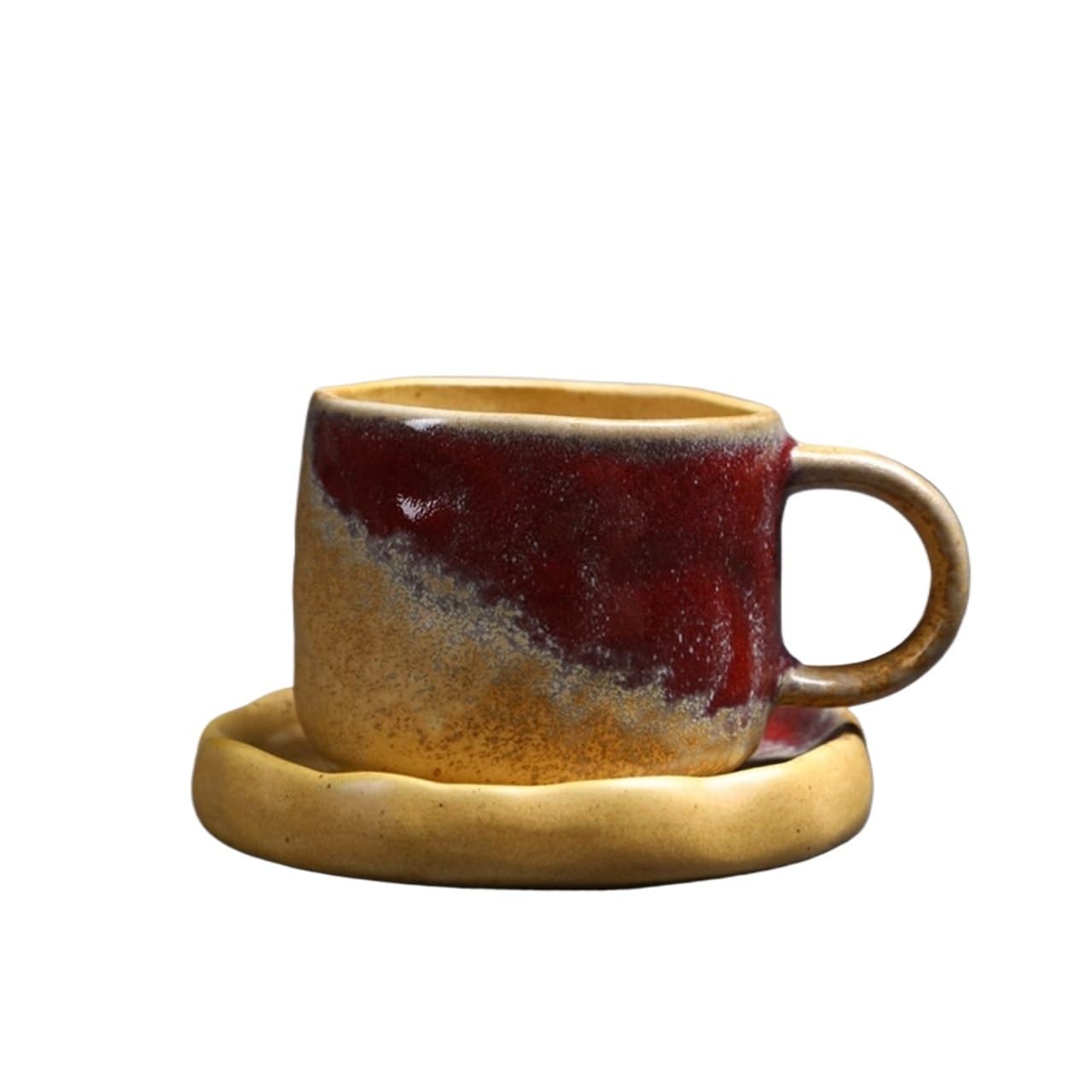 LIBANGRONG-888 Mugs Gradient Color Ceramic Coffee/tea Cup and Saucer Set Retro Mug Milk Tea Cup
