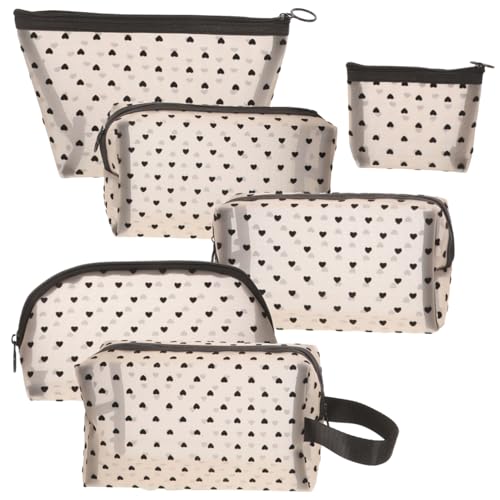 Trousses De Maquillage Mesh Motif Cœur Sac de Voyage Transparent Rangement Organisateur