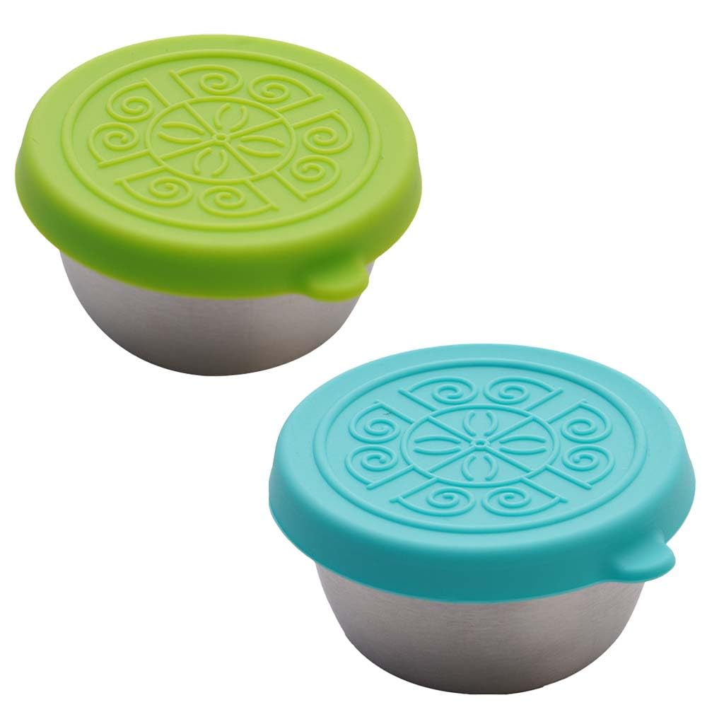 Wikexinglonger 2 Packs Salad Dressing Container Small Stainless Steel Condiment Containers Cups With Silicone Lids Reusable Dipping Sauce Cups For Lunch Bento Box Food Storage Containers