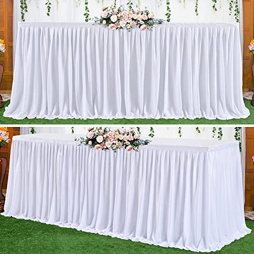 NSSONBEN Blanche Polyester Jupe de Table Blanc Polyester Jupe de Table Maille Moelleux Table de Plinthe pour la fête, Mariage fête d'anniversaire Douche de bébé décoration de la Maison Cover
