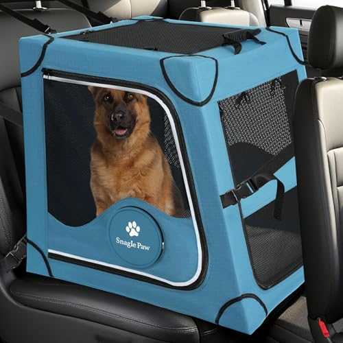 Snagle Paw Faltbare Transportbox,Stabiler Transportbox Hund Rückbank mit Kopfstützen-Gurt, Metallrahmen Reisebox für die Autorückbank für Mittel/große Hunde, Hundebox Mit Netztüren & Weiche Polsterung