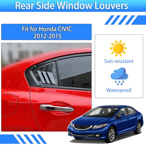 XYHGM for Honda Civic Sedan 9th Gen 2012 2013 2014 2015 Window Louvers Rear Side Window Louvers Air Vent Scoop Shades Cover Blinds Trim Exterior Accessories 2PCS(Bright Pitch Black) by XYHGM - Used condition - Image 2