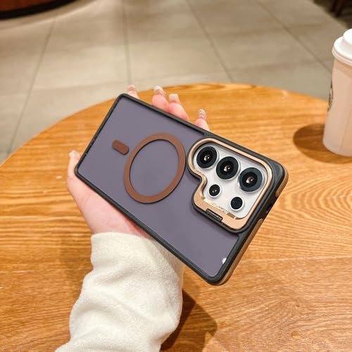 Image of LuxuryKase Smoked Clear MagSafe Case for Samsung Galaxy S25 Ultra | Metal Camera Guard Kickstand | Rugged Grip Edge | Hard PC Back + Soft TPU | Wireless Charging Support - Gold