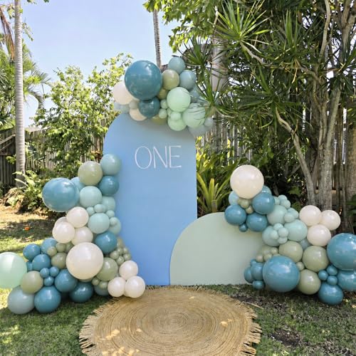 Image of Boho Blue Green balloons, 12 Inch Sage Green Dusty Blue and Sand White Latex Balloons, Retro Avocado Beige Balloon for Boho Boy Baby Shower Kids Birthday Bridal Wedding Rabbit Party Decorations