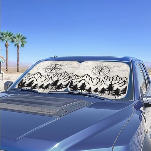 Image of Compass Peak Car Window Shades Foldable Automotive Interior Accessories for Sun Protection Heat and UV Rays that Keeps Vehicle Cool Universal Fit Most Cars Women Men