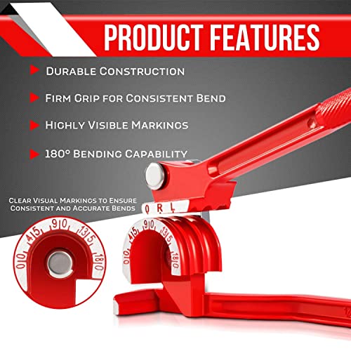 Flexzion Tube Bender Tool - Manual OD Tubing Bending 3 Size 1/4" 5/16" 3/8" 180 Degree Lever Type Heavy Duty Bend Copper Brass Aluminum & Soft Metal for HVAC Water Gas Pipe Automotive Plumbing (Red) - Image 3