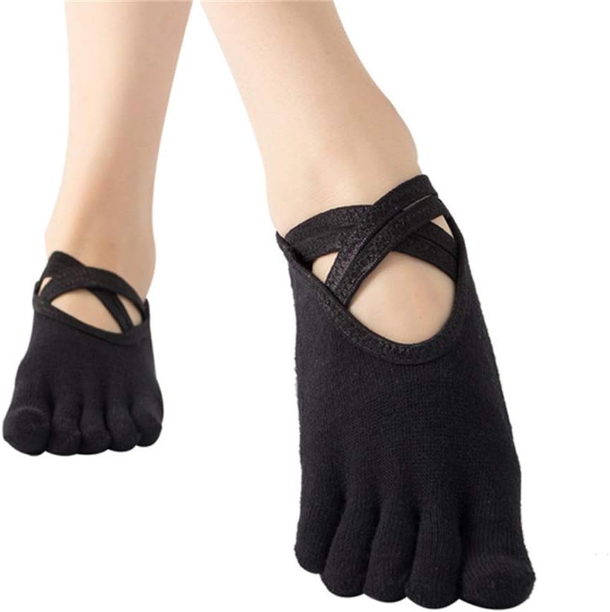 Zwzi Yoga Socks for Women with Grips, Non-Slip Five Toe Socks for Pilates, Barre, Ballet, Dance, Workout, Fitness Cotton.