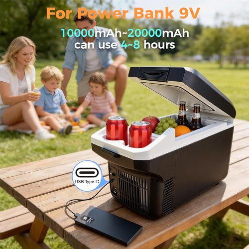 Image of Iceblue Electric Cooler with Type-C, 8 Liter /11 Cans Mini Fridge with Belt, 9V Type-C Thermoelectric Dual-use Car Refrigerator, Car Fridge for Car, Dorm, Travel, Picnic, Gift (Black)