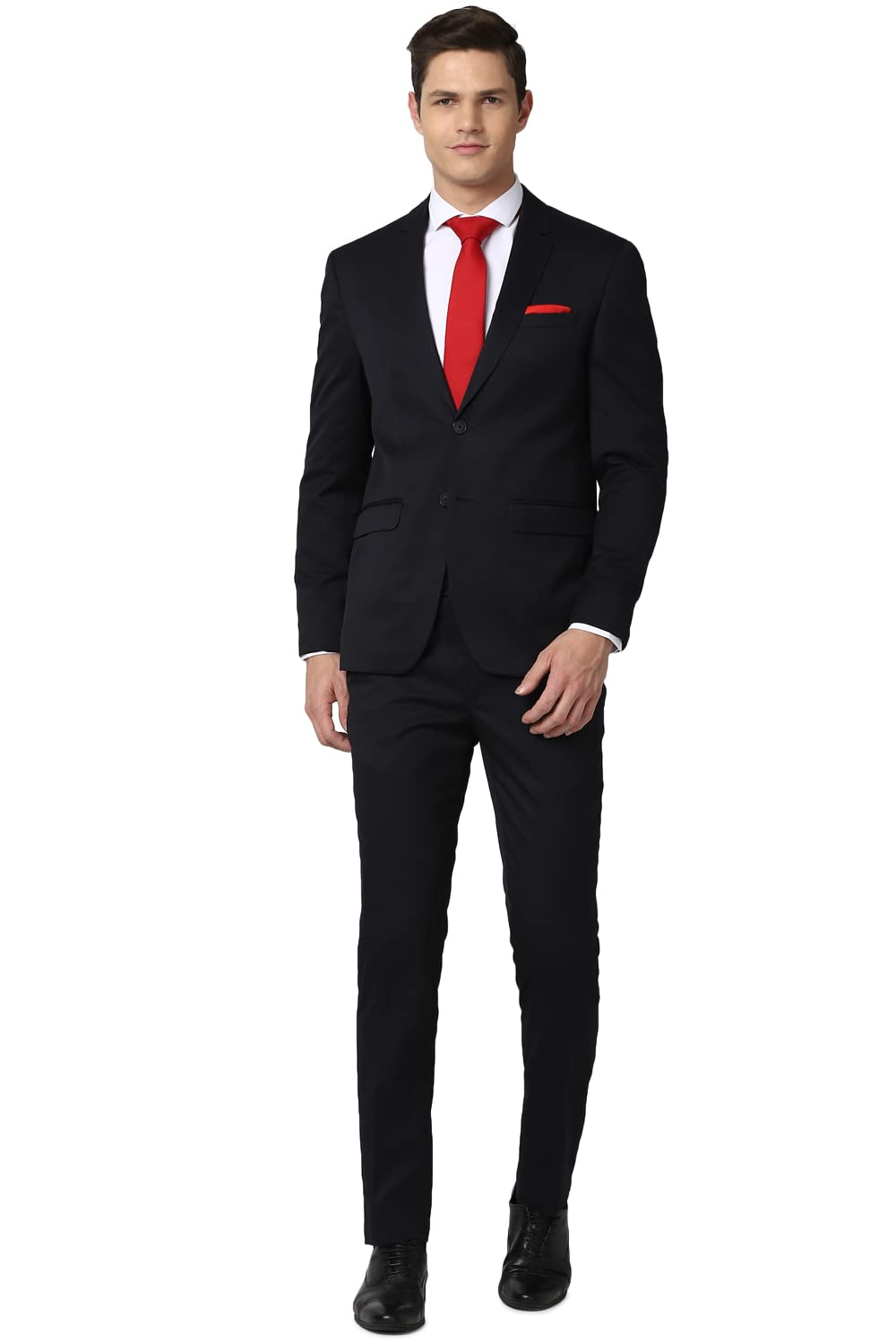 Peter England Men's Polyester Blend Regular Business Suit Pants Set (PESUONSB814767_Blue_42)
