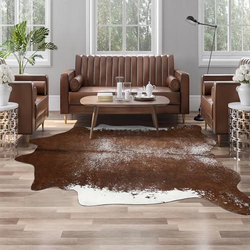 AROGAN Western Decor Faux Fur Cowhide Rug, Middle Size Premium Animal Skin Cow Hide Rug, Sturdy Cow Print Rugs for Wall Decor, Western Floor Carpet for Bedroom Living Room, Brown