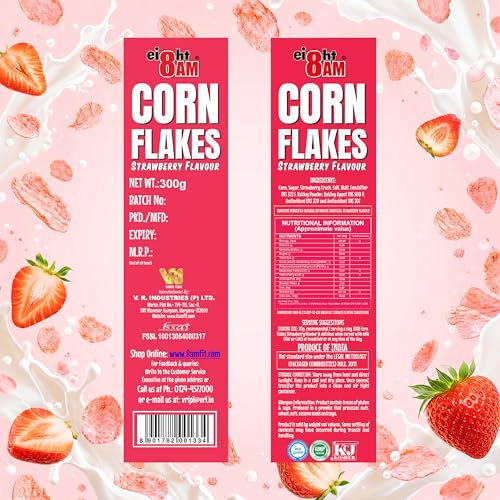 Image of 8AM Corn Flakes Strawberry 300 Gram, Golden Corns & Strawberry, No Cholesterol, Trans Fat, Artificial Additives, Iron & Calcium, Crunchy & Nutritious Breakfast Cereal