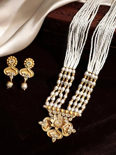 Image of Rubans Long Necklace Set Gold Plated Traditional Stylish Multicolour Jewellery Gift for Women & Girls