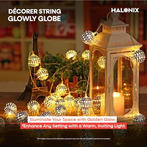 Image of Halonix Plastic Decorer Glowly Globe 15 Bright Led String Light | Diwali Light | Christmas Light | Wedding Light | Festive Lights for Home Decoration (Warm White, 4 Meters)