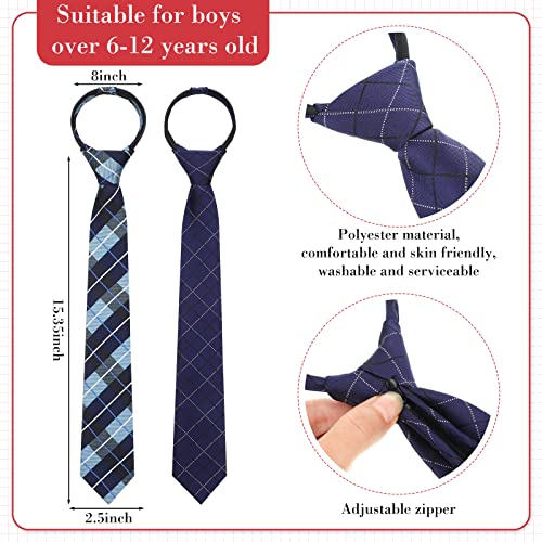 Geyoga 4 Pcs Ties for Boys Kids 15 Inch Plaid Pre-tied Adjustable Neckties Boys Tie for Wedding Graduation School Uniforms Halloween Party Costume 6-12 Years2