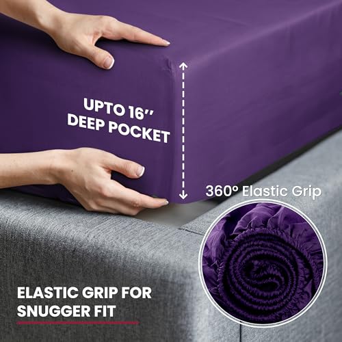 LUX Décor Bamboo Viscose Sheet Sets - Organic 35% Viscose derived from Bamboo Rayon Blend with 65% Polyester - Cooling, Breathable & Soft, Hotel Luxury Experience – Twin, Purple - Image 4