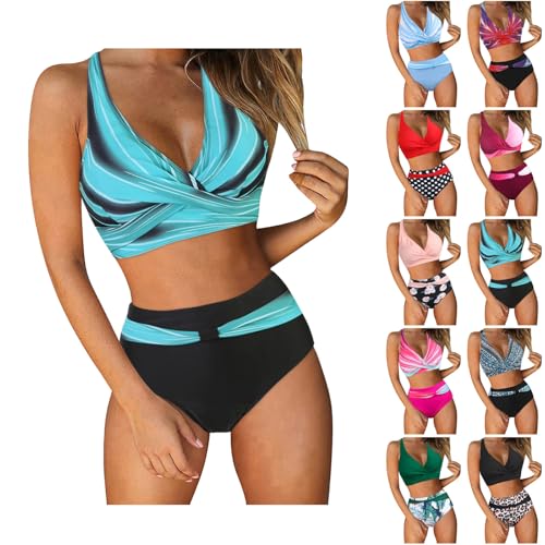 Bikinis Mujer Talle Alto Push Up Traje de Baño Reductor Barriga Bañadores Floral Cuello en V Dos Piezas Conjunto Bañador Sexy Estampado Bohemio
