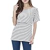 Smallshow-Womens-Maternity-Nursing-Tops-Short-Sleeve-Breastfeeding-Clothes Smallshow 3 Pcs Maternity Nursing T-Shirt Nursing Tops White Stripe-Black-Grey Medium