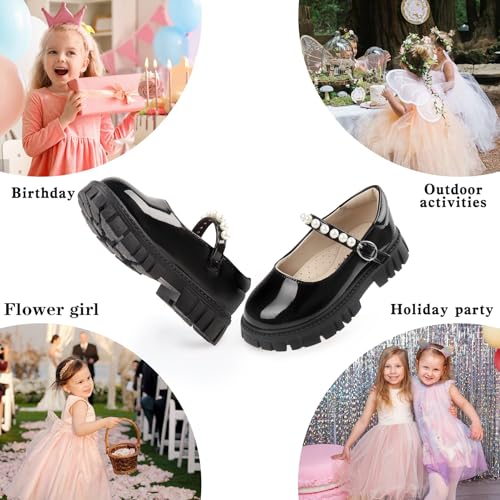 Image of Wulubaba Toddler Girl Dress Shoes Bow Black Dress School Shoes Princess Mary Jane for Toddler /Little Girl