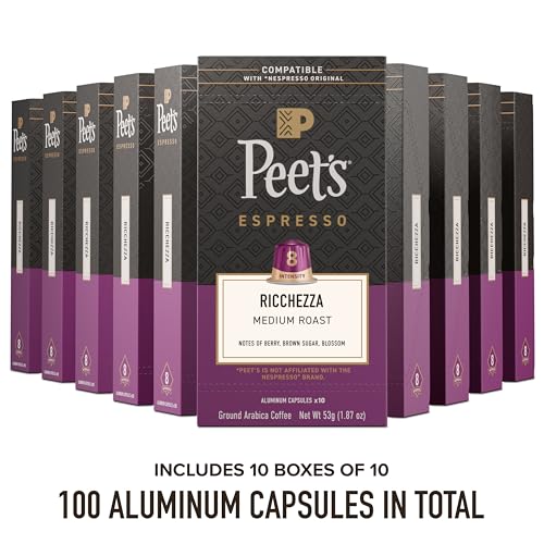 Image of Peet's Coffee, Medium Roast Espresso Capsules, Compatible with Nespresso Original Machine, 100% Arabica Coffee - Ricchezza Intensity 8, 100 Count (10 Boxes of 10 Espresso Capsules)