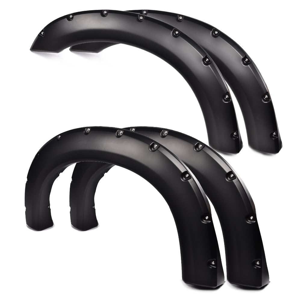 CNNELL Fender Flares Kit Compatible with 1999-2007 Ford F250 F350 Super Duty, (Does Not Fit Dually Models), Front Rear Fenders Smooth Black Finish Pocket Rivet Style 4pcs
